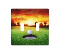 2-Gang Toggle Light Switch Wall Plate, Sport Golf Ball Sunset Tree, Decorative Wall Plate for Light Switches, Double Toggle Lightswitch Cover, Scuff-Resistant Dual Device Faceplate for Bedroom