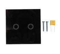 2-Gang Touch Light Switch for LED or Incandescent Bulb Tempered Glass Panel Adjustable Brightness Waterproof Flame-Retardant Design Single Live Wire Control for Home Office Hotel(black)