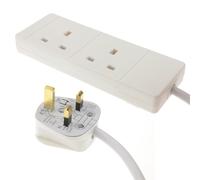 kenable 2 Gang Way UK 13A Trailing Socket Mains Power Extension Lead White 3m