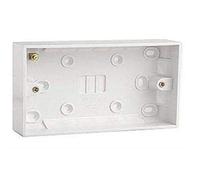 2-Gang White Electric Wall Socket Double Twin 25mm Surface Double Pattress Back Box