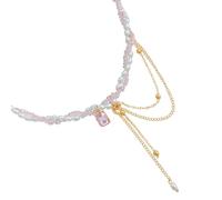 2. Geometric Crystal Bead Alloy Fringe Necklace Earrings Set Versatile Jewelry For Casual Wear & Special Occasions Fashionable Imitation Pearls Tassels Jewelry, One Size, as described, as described