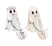 2 Ghost Walking Dog Statue | Resin Ghost with Dog Figurine | Halloween Ghost Walking His Ghost Dog Ornaments | 2024 New Spooky Ghost Dogs Sculpture for Halloween Decorations