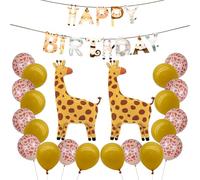 2 Giraffe Balloons, 1 Happy Birthday Flag, 20 12-Inch Balloons, Jungle Animal Hanging Set Decoration, Children'S Birthday Party Decoration.