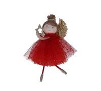 2 Gisela Graham hanging Fabric Decorations - 13cm Fairies with Burgundy Dress with star and snowflake