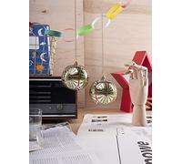 2 glass Christmas baubles with glitter pattern and beads