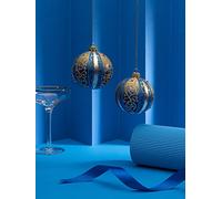 2 Glass Christmas Baubles with Glitter Pattern and Beads