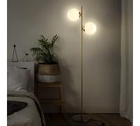 HOMCOM 2 Lights Tree Floor Lamp for Living Room with Globe Lampshade, Standing Lamp for Bedroom, Bulb not Included, Gold Tone