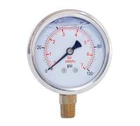 2" Glycerine-Filled Compound Pressure Gauge, 1/4" NPT Lower Mount, 30inHg To 600 PSI/Bar, Dual Scale, Shockproof,(0-300 psi 0-20 bar)