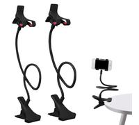 2 Gooseneck Phone Holder for Bed, Clip-type Cell Phone Stand for Desk, Overhead Cell Phone Mount Stand, Flexible Arm Headboard Bedside Clip, 360 Adjustable Clamp Clip for 4.3'' Phone