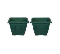 2 Green Square Venetian Pot Decorative Plastic Garden Planter 22cm
