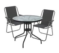 (2, Grey) Garden Table & Folding Deck Chairs Set 2 4 Seater