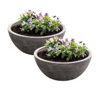 2 Grey Round Bowl Planter Amalfi Stone Effect Decorative 39.5 x 17cm