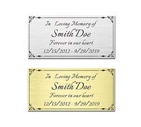 2" H x 4" W, Custom Elegant Engraved Plate, Personalized Memorial Plaque, Brushed Stainless Steel or Brass Laser Engraved Name Plates with Adhesive Backing or Screws, Square Corner (Silver, Gold)