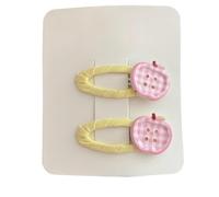 2 hair clips, sweet and cute handmade colorful apples, mini hair clips pink Apple