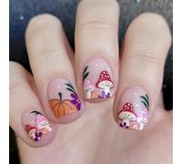 2. Halloween Artificial Nails 24 Pieces Pumpkin Mushroom Designs Press On Nails For Holiday Parties & Gatherings Halloween Faux Nail