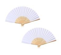 2 handheld folding hand fans, wedding paper fans, classic paper fans, DIY paper fans, suitable for church wedding gifts, wall decorations, party gifts, DIY walls, performances, dances (white)