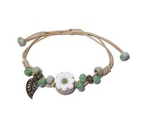2 Handmade Green Boho Bracelets for Women, Bohemian Ceramic Beads Bracelets for Friends, Trendy Porcelain Stone Beaded Bracelets for Sisters, One Size, Ceramic, no gemstone