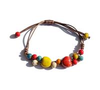 2 Handmade Green Boho Bracelets for Women, Bohemian Ceramic Beads Bracelets for Friends, Trendy Porcelain Stone Beaded Bracelets for Sisters, Adjustable, Ceramic, no gemstone