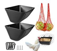 2 Hanging Feed Troughs & 2 Veggie Feeder for Chickens, Goats, Ducks