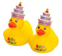 2 Happy Birthday Bath Duck Squeaky Duck for Birthday with Funny Cake Cake on the Head (2 Bath Ducks)