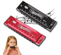 2 Harmonicas for Kids, Black and Red Metal Harmonicas, Mouth Organ for Adults and Beginners, Ideal for Music Learning, Performance, and Blues Practice