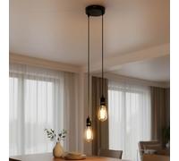 2 Head E27 Pendant Light Fitting Adjustable Ceiling Hanging Lamp Holder | 95cm Black Cable for Kitchen, Dining Room, Table & Breakfast Bar