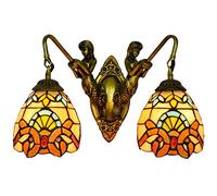 2 Heads 6 Inches Tiffany Mermaid Wall Lights, Stained Glass Wall Mount Sconce Vintage Style Baroque Decorative Bedside Lamps for Bedroom Living Room Corridor Stairways