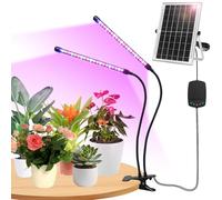 2 Heads Clip Solar Grow Lights with Red Blue Spectrum for Indoor Plants | Plant Growing Lamp 3/9/12H Timer, 3 Dimmable Level, Adjustable Gooseneck,3 Switch Modes, Auto On Off
