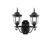 2-Heads E27 IP44 Waterproof Outdoor Wall Lamp Glass Lantern Traditional European Victoria Vintage Wall Light Spotlight E27 Decoration Post Up Down Metal Wall Sconce Lighting Luxury