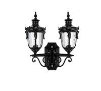 2-Heads E27 IP44 Waterproof Outdoor Wall Lamp Glass Lantern Traditional European Victoria Vintage Wall Light Spotlight E27 Decoration Post Up Down Metal Wall Sconce Lighting Luxury