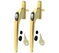 2 Heather UK Polished Gold Upvc Replacement Window Handles Double Glazing Brass Window Handles Gold UPVC Window Handle Gold and Spindle with Universal Key Brass Fixing Screws Left or Right (2, Gold)