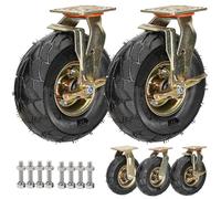 2 Heavy Du Industrial Casters, Pneumatic Rubber Wheels with Brake, 20cm/25cm Replacement Rollers, Double Ball Bearings, 360° Swivel, Non-Slip &
