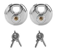 2 Heavy-Duty Stainless Steel Discus Locks, 70mm Keyed Padlocks - Waterproof & Rustproof Round Locks with Unique Keys (Not Interchangeable). Suitable for Storage Units, Outdoor Sheds, and Lockers.