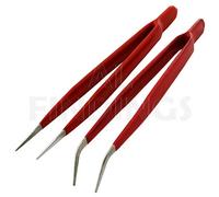 2 Heavy PVC Bent & Straight Insulated Tweezers : Solder Electrical Tweezer 6" (75)