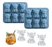 2 Highland Cow Ice Cube Mold, Mini Highland Cow Ice Cube Tray, Decorative Ice Cube Tray for Beverages, Set of Two Highland Cow Ice Moulds, Durable Silicone Ice Cube Maker for Drinks