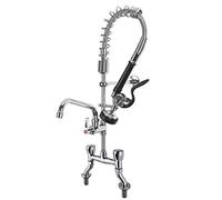 2 Hole Adjustable Bridge Sink Tap Commercial Kitchen Pre-Rinse Mixer Faucet with Swivel Spout and High Pressure Spray Gun Brass Body Chrome Plated,25 Inch High Taps