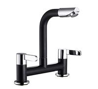 2 Hole Dual Lever Kitchen Mixer Taps with 360° Swivel Spout, Double Handle Kitchen Sink Faucet, 180MM Center Bridge Design, Deck Mounted 1/4 Turn, Brass Body Polished Finish