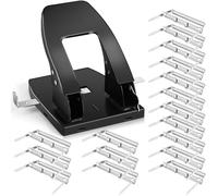 2 Hole Punch with 100 Prong Paper Fastener Heavy Duty Paper Two Hole Punchers for Paper File Folder Binder, Padded Handle, 30 Sheet Capacity, Black
