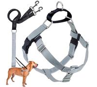 2 Hounds Design Freedom No-Pull Dog Harness with Leash, Large, 1-Inch Wide, Silver