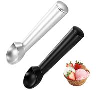 2 Ice Cream Scoops, Premium Stainless Steel Ice Cream Scoop Set, Efficient Ice Cream Spoons with Release Mechanism for Easy Serving, Black and White Colour Combination, Durable Metal Scoop Design