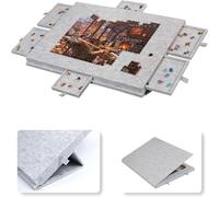 2-in-1 1000Pcs Jigsaw Puzzle Table, Folding Tilting Board with Stand & Cover, Portable Felt Storage Case with 6 Drawers silver grey