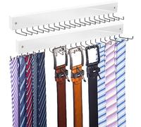【2 in 1】 2 Pack Tie Organizer Belt Organizer Wall Mounted, Space Saving Tie Rack Belt Hanger for Closet with 20 Storage Hooks, Belt Tie Holder for Closet Organizer Storage White