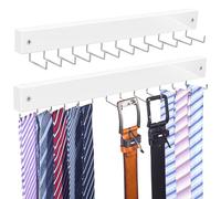 【2 in 1】 2 Pack Tie Organizer Belt Organizer Wall Mounted, Space Saving Tie Rack Belt Hanger for Closet with 24 Storage Hooks, Belt Tie Holder for Closet Organizer Storage White