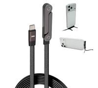 2-in-1 240W Fast Charging Cable with Built-in Invisible Stand, Flat Type-C Phone Charger Cord for Gaming and Office, Foldable Sideways Charging Adapter for iPhone 17/16/15 Samsung S25 S24 Ultra