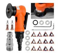 2-in-1 45° Pneumatic Chamfering Machine Set with Blade and Bearing, Hand Held Grinder Tools for Arc Corner, 1/4 Inch Air Inlet for Metal Burr Trimming Wood Deburring (6C&6R Angle Blades, OG)