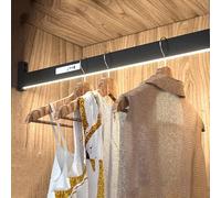 2-in-1 Adjustable Clothes Rail with Built-in LED Light and Human Sensor, Durable Metal Closet Rod for Wardrobe Organization