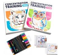 2-in-1 Adult Concentration Training Coloring Set | Number & Dot-to-Dot Pages, 48 Dual Color Patterns, 24 Quick Dry Acrylic Markers, Anxiety Relief Art Kit for Teens