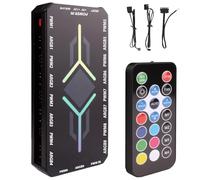 2 in 1 ARGB Fan Hub with Remote Controller, 9-Port 4-Pin PWM Fan Splitter & 9 x 5V 3-Pin ARGB Headers, Magnetic Base PC Hub With RGB Controller for Case Fans, Adjustable Speed, with SATA Power cable