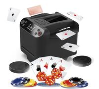 2-in-1 Automatic Card Shuffler & Dealer - 360° Rotating Electric Card Machine with OLED Display, Touch Controls & Rechargeable Battery - for Poker, Blackjack & Card Games white