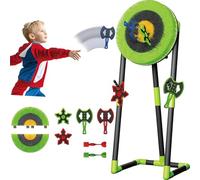 2-in-1 Axe Throwing and Lawn Dart Game Set - Includes 2 Axes, 2 Six-Star Darts, and 2 Darts - Safe, Foldable, Sturdy Metal Frame for Indoor and Outdoor Fun for Family and Kids